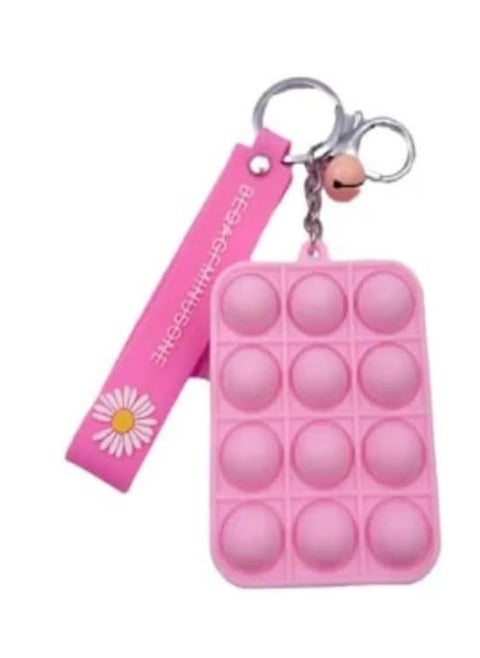 "Innovative Silicone Fidget Keychain for Stress Relief, Pop It Bubbles (Pink)."