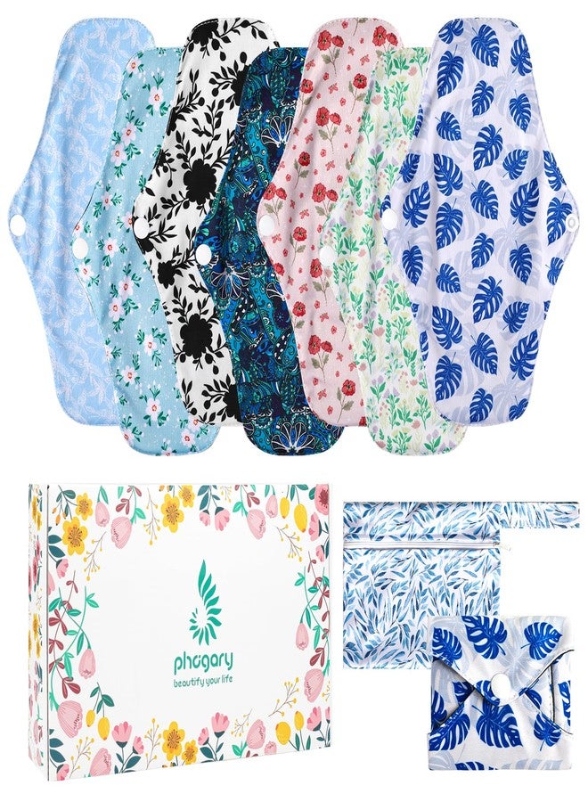 PHOGARY 7 Packs Reusable Menstrual Pads with Wings, Breathable Mesh Surface Cloth Sanitary Pads for Heavy Flow with Wet Bag, Washable Overnight Cloth Panty Liners for Women - Image 1