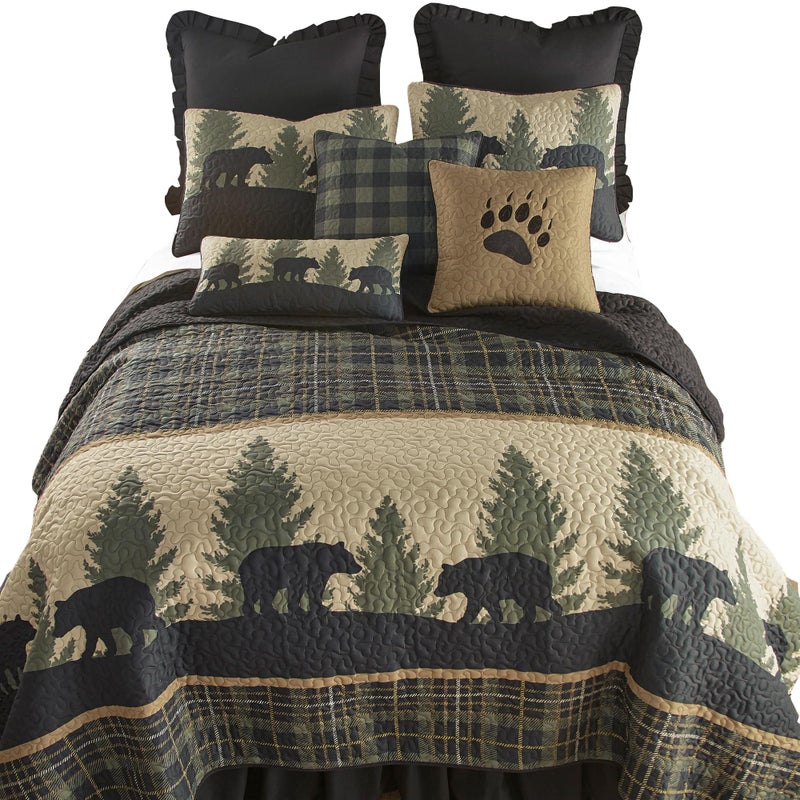 Donna Sharp Donna Sharp California King Quilt  Bear Walk Plaid Lodge Quilt with Bear Pattern  Machine Washable 