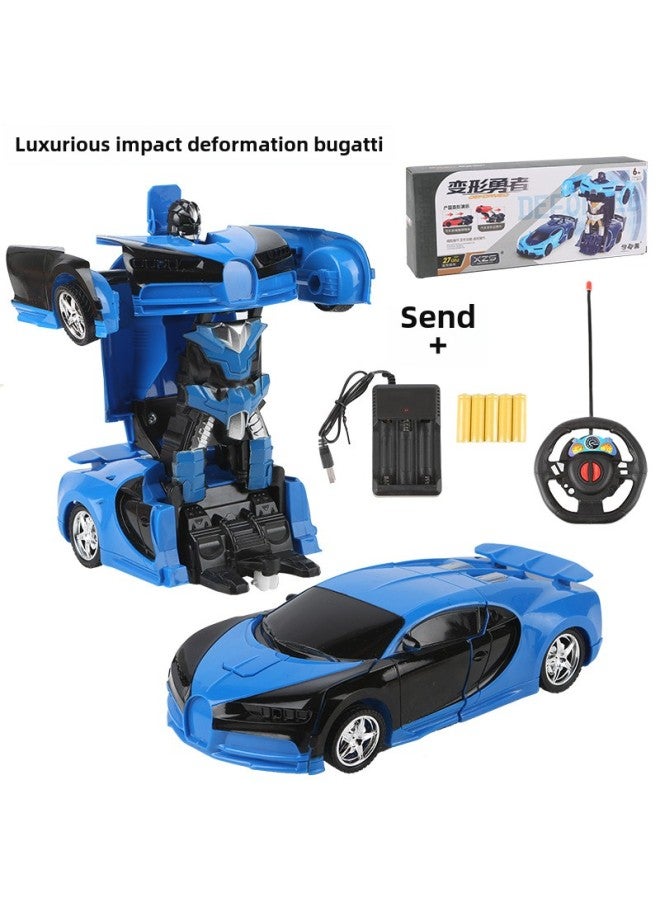 Remote Control Car Toy - Mini Tank Turret Cannon - 2.4ghz Radio Control Indoor Outdoor Play Ready-to-run-Color:Luxury Bugatti-dark Blue (impact Deformation With Remote Control + Charger +5 Rechargeable Batteries)-Proportion:Official Standard  - Image 1