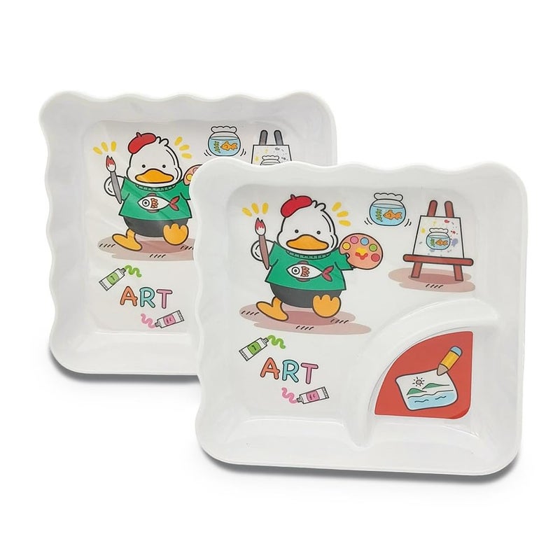 Superware Melamine Kids Sandwich Plate with Cute Duck Design Dishware Set of 2 Lightweight Durable Dinnerware for Toddlers Children Home Kitchen Non Toxic - Image 2