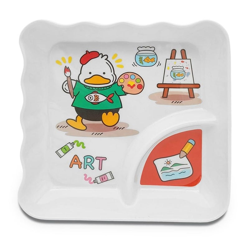 Superware Melamine Kids Sandwich Plate with Cute Duck Design Dishware Set of 2 Lightweight Durable Dinnerware for Toddlers Children Home Kitchen Non Toxic - Image 1