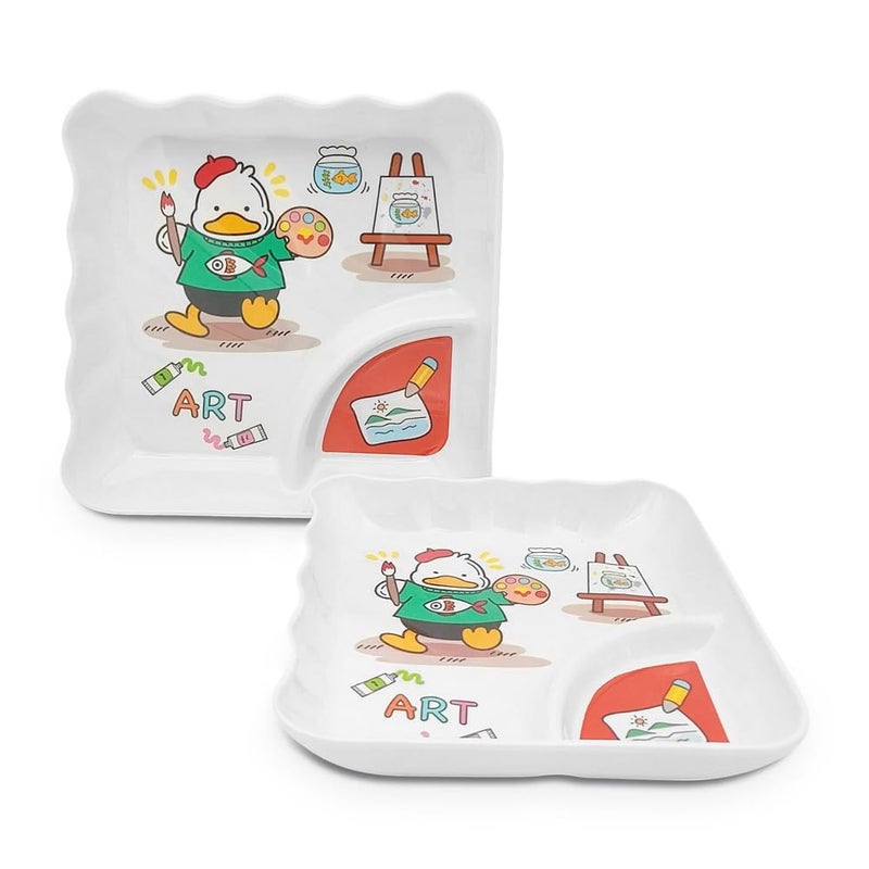Superware Melamine Kids Sandwich Plate with Cute Duck Design Dishware Set of 2 Lightweight Durable Dinnerware for Toddlers Children Home Kitchen Non Toxic - Image 3