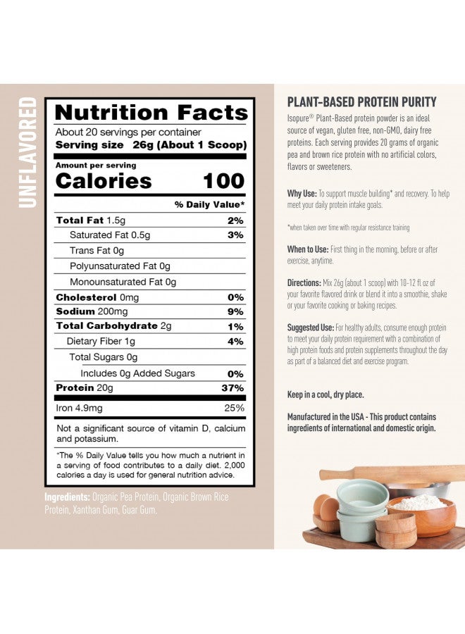 Isopure Isopure Unflavored Vegan Protein Powder, with Monk Fruit Sweetener & Amino Acids, Post Workout Recovery, Sugar Free, Plant Based, Organic Pea Protein, Dairy Free, 22 Servings (Packaging May Vary) - Image 3