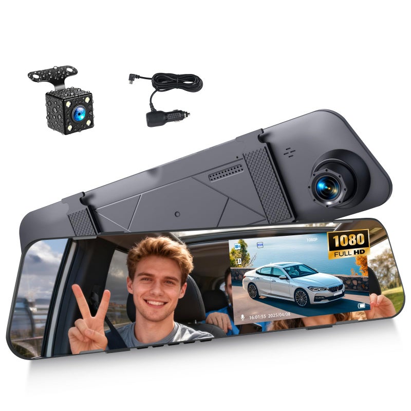 SIXWIN 4.5 Inch Mirror Dash Cam Backup Camera 1080P Front and Rear View Mirror Camera for Cars Dual Lens Cam Loop Recording 150Â°Wide Angle G-Sensor Parking Assistance Loop Recording - Image 1
