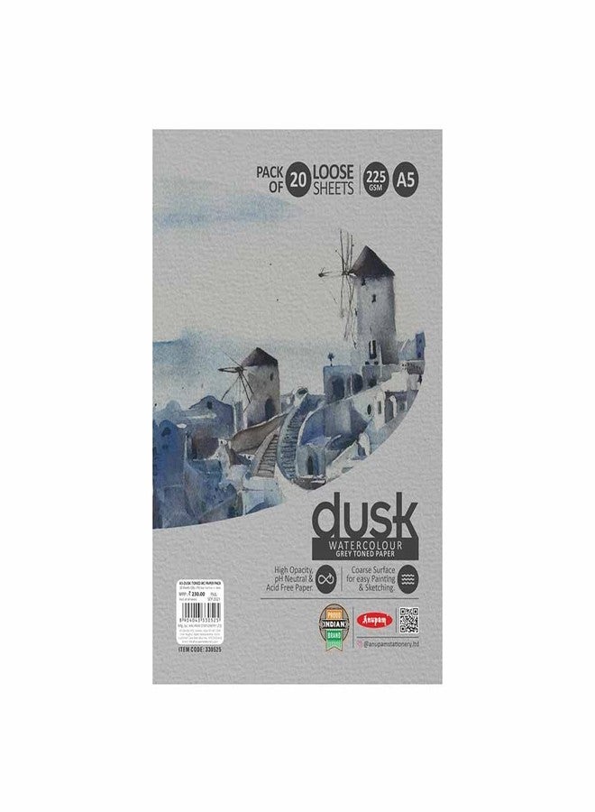 Anupam Dusk Grey Toned Paper - Acid Free - Cold Press Paper - 20 Loose Sheet - 225 GSM - A5 - Image 1