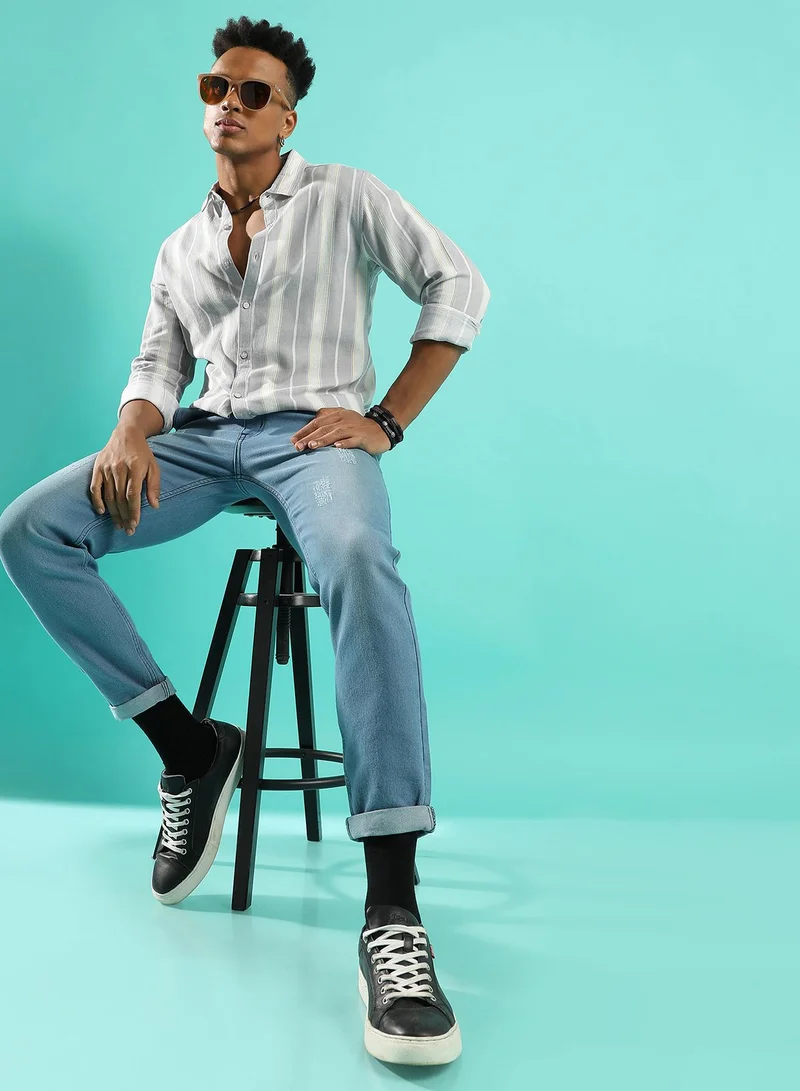 CAHOOT  Men's Light Grey Shadow Striped Shirt for Men | Best Price UAE
