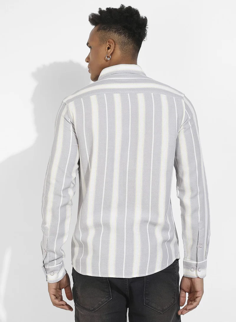 CAHOOT  Men's Light Grey Shadow Striped Shirt for Men | Best Price UAE