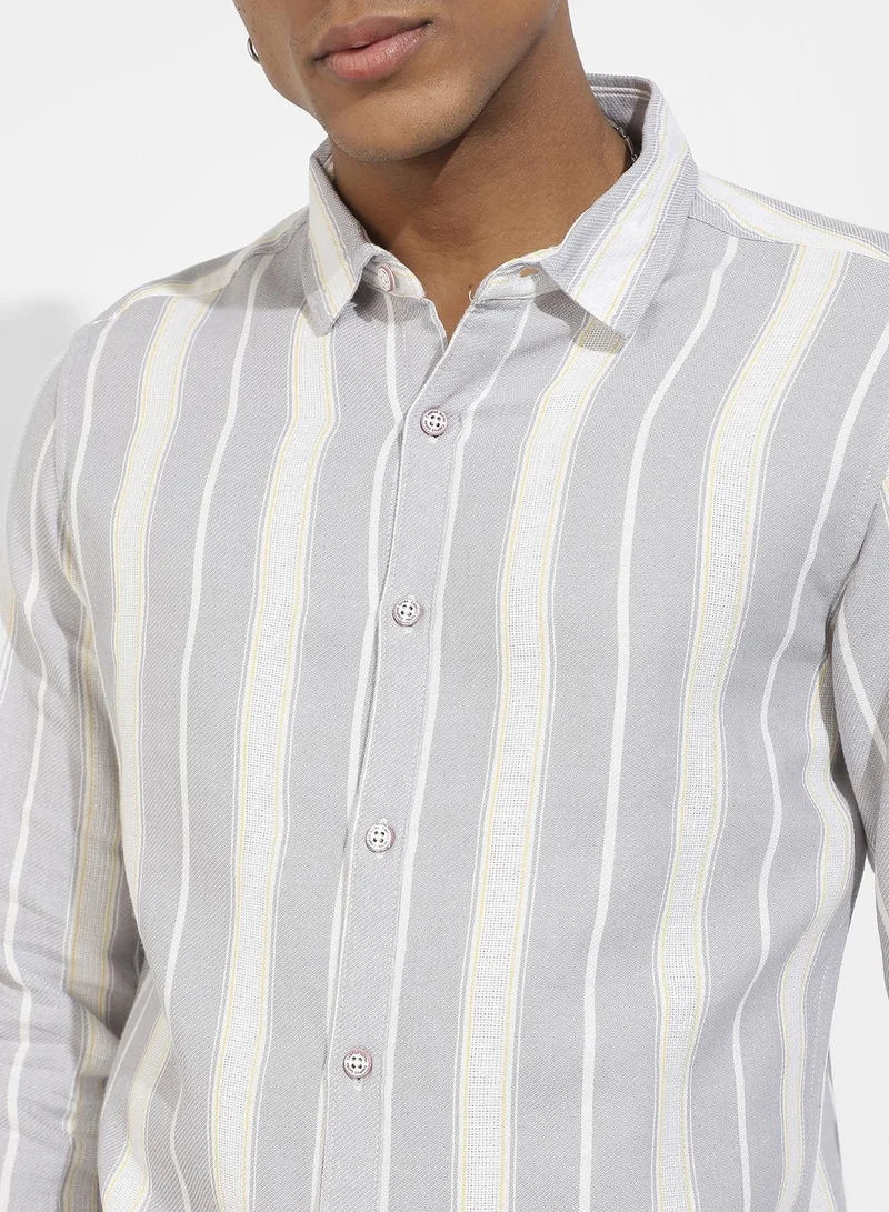 CAHOOT  Men's Light Grey Shadow Striped Shirt for Men | Best Price UAE