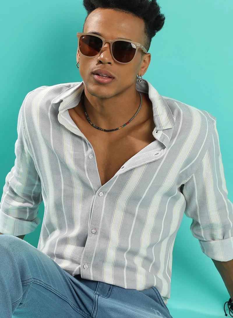 Men's Light Grey Shadow Striped Shirt