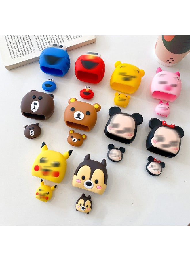 Generic - Suitable For Apple 18/20W Charger Protective Cover Creative Cartoon Data Cable Protective Cover Cable Winder Four-Piece Set-Specifications:Squirrel Size Protective Case + Gray Wire Rope + Straps - Image 1