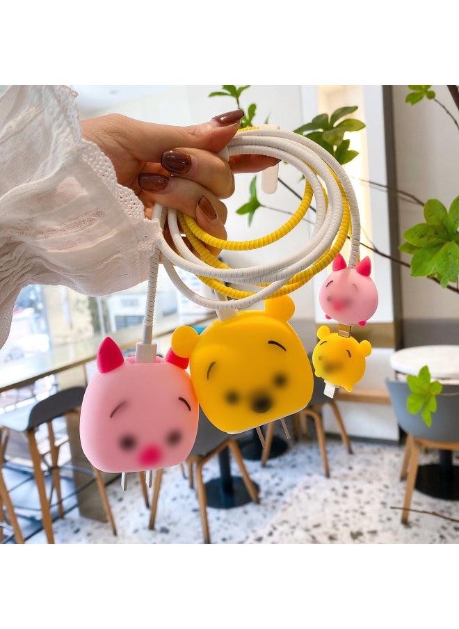 Generic - Suitable For Apple 18/20W Charger Protective Cover Creative Cartoon Data Cable Protective Cover Cable Winder Four-Piece Set-Specifications:Squirrel Size Protective Case + Gray Wire Rope + Straps - Image 1