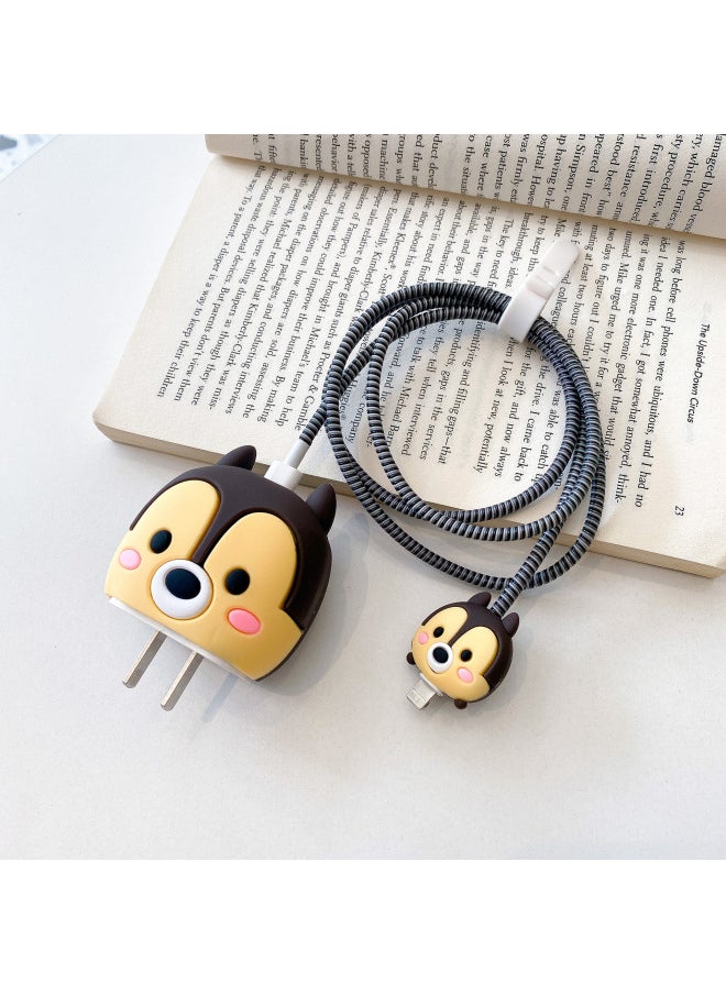 Generic - Suitable For Apple 18/20W Charger Protective Cover Creative Cartoon Data Cable Protective Cover Cable Winder Four-Piece Set-Specifications:Squirrel Size Protective Case + Gray Wire Rope + Straps - Image 1