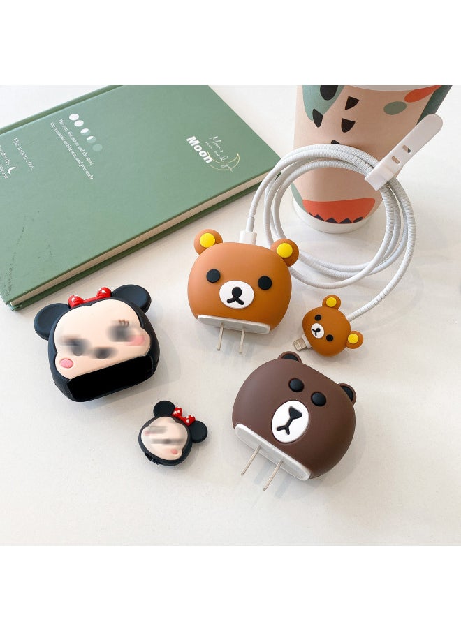 Generic - Suitable For Apple 18/20W Charger Protective Cover Creative Cartoon Data Cable Protective Cover Cable Winder Four-Piece Set-Specifications:Squirrel Size Protective Case + Gray Wire Rope + Straps - Image 1
