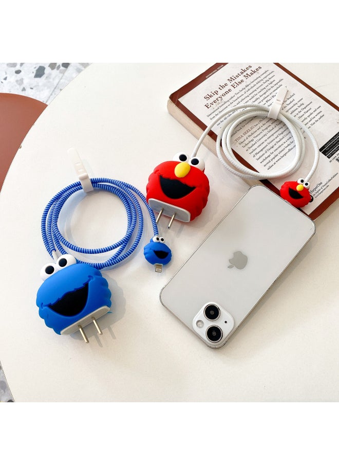 Generic - Suitable For Apple 18/20W Charger Protective Cover Creative Cartoon Data Cable Protective Cover Cable Winder Four-Piece Set-Specifications:Squirrel Size Protective Case + Gray Wire Rope + Straps - Image 1