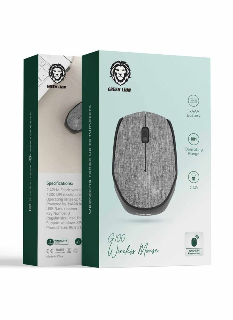 G100 Wireless Mouse, 1200 DPI Resolution, 1 AAA Battery, 10M Operating Range, 3 Keys, Support Windows, Mac And Android, USB Nano, Bluetooth Wireless, User Friendly - Gray