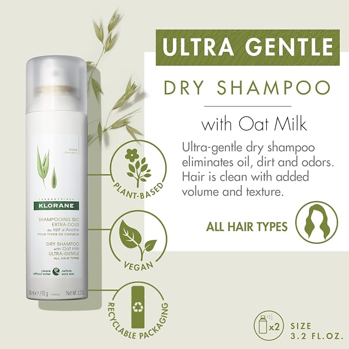 Klorane Dry Shampoo with Oat Milk, Ultra-Gentle, All Hair Types, No White Residue, Paraben & Sulfate-Free, Duo Set, 3.2 Ounce (Pack of 2) - Image 2