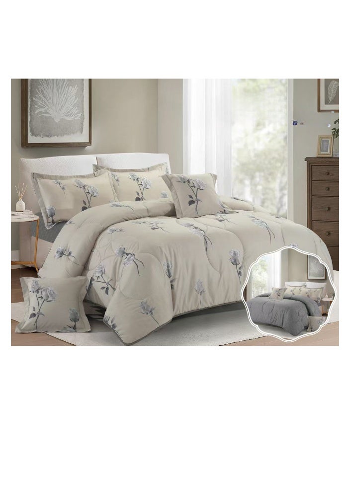 بلو سكاي طقم لحاف نفرين نظام وجهين مفرش مكون من ٦ قطع , لحاف بحشوة ٦ قطع , مايكروفايبر100% لحاف مقاس 260 في 240 سم - Image 1