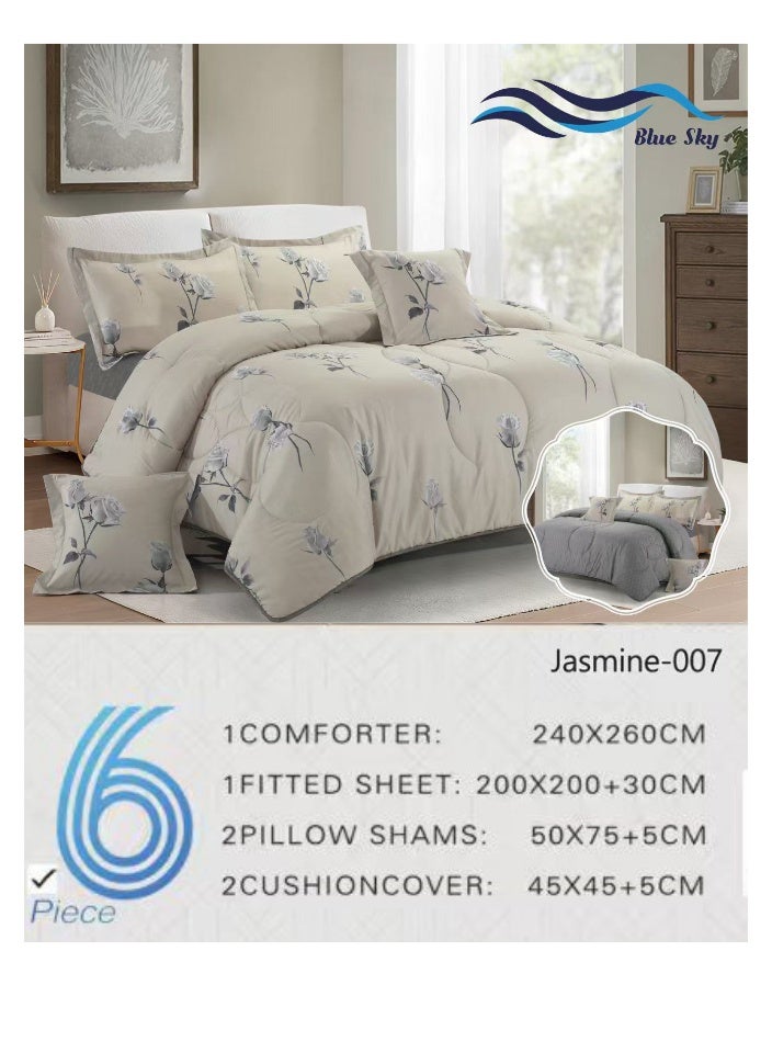 بلو سكاي طقم لحاف نفرين نظام وجهين مفرش مكون من ٦ قطع , لحاف بحشوة ٦ قطع , مايكروفايبر100% لحاف مقاس 260 في 240 سم - Image 3