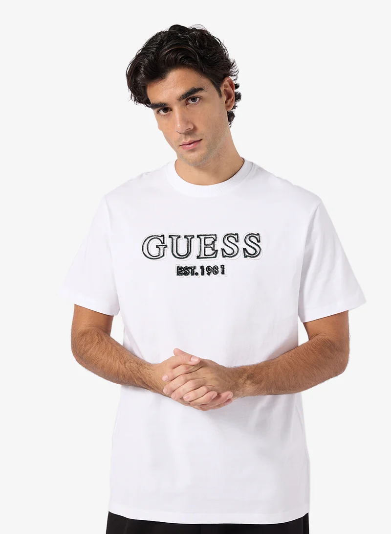 GUESS Crew Neck Short Sleeve Embroidery Logo Tee