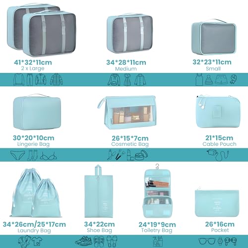 OCEANEVO Set of 12 Packing Cubes, Travel Organizer Bags for Luggage & Suitcase | Includes Various Size Mesh Bags, Lingerie & Shoe Bag, Cosmetic Pouch, Toiletry Bag, Drawstring Bag, Cable Pouch - Image 2