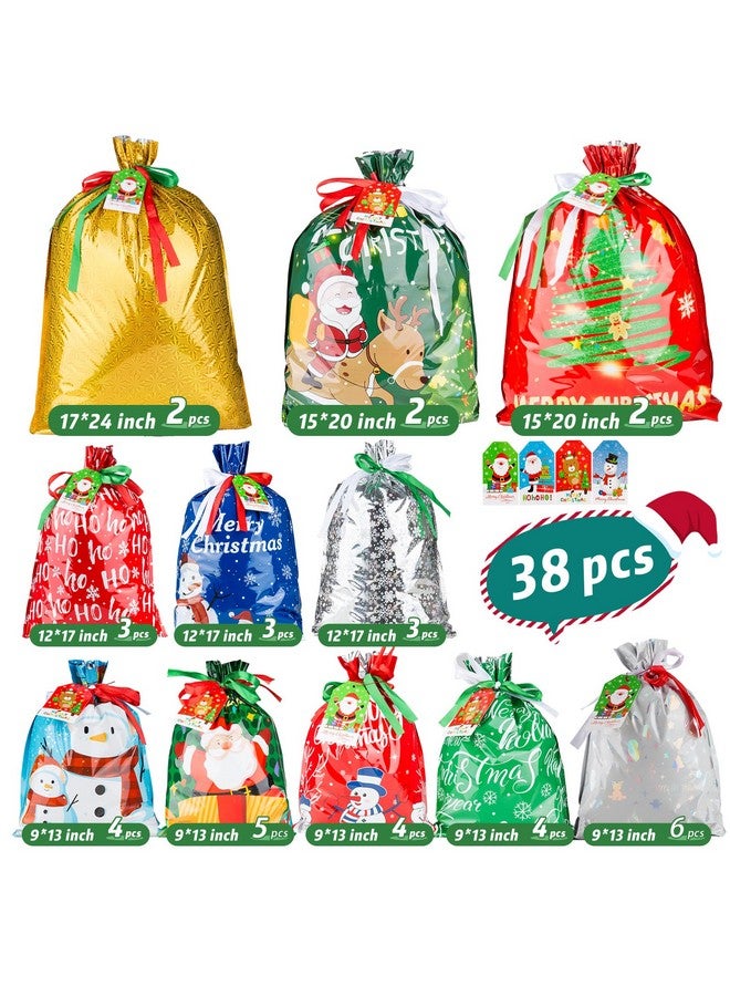Diamerd 38Pc Christmas Gift Bags With Colorful Drawstring |10 Seconds Wrapping Gift| Holiday Gift Bags Assorted Sizes Small Medium Large Jumbo, Xmas Gift Treat Bags With Tags For Party Favors Present Wrapping - Image 2
