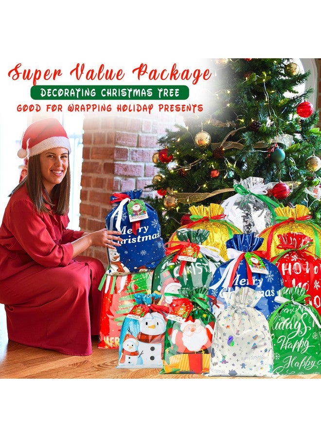 Diamerd 38Pc Christmas Gift Bags With Colorful Drawstring |10 Seconds Wrapping Gift| Holiday Gift Bags Assorted Sizes Small Medium Large Jumbo, Xmas Gift Treat Bags With Tags For Party Favors Present Wrapping - Image 5