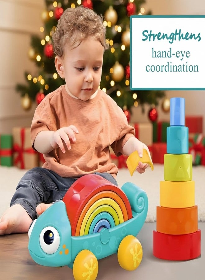 ROHSCE Rainbow Stacker Pull Along Toy for Toddlers 18-36 Months, Montessori 2 in 1 Stacking Toys Push & Pull Toys, Autism Sensory Learning Toy with 6 Nesting Arches, Baby Gifts for Christmas Birthday - Image 2