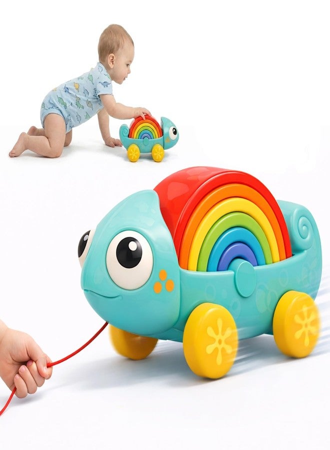 ROHSCE Rainbow Stacker Pull Along Toy for Toddlers 18-36 Months, Montessori 2 in 1 Stacking Toys Push & Pull Toys, Autism Sensory Learning Toy with 6 Nesting Arches, Baby Gifts for Christmas Birthday - Image 1