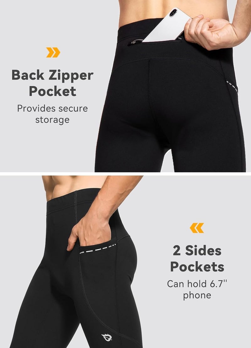 Baleaf Men's Winter Running Tights Thermal Cycling Pants Cold Weather Gear Fleece Lined Pockets Leggings Compression - Image 2