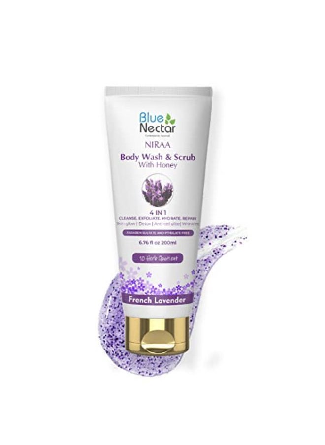 Blue Nectar French Lavender Face And Body Scrub And Body Wash With Honey For Deep Cleansing, Detan & Dirt Removal From Neck, Knees, Elbows, Face, Scalp, Arms Etc (10 Herbs, 200Ml)  - Image 1