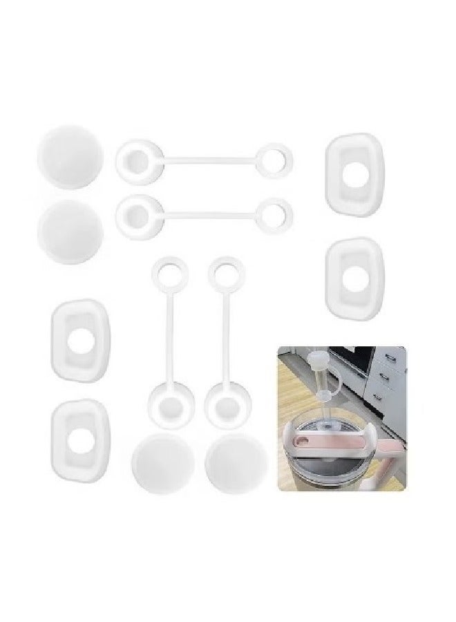 12 PCS Silicone Spill Proof Stopper Set for Cup 2.0 40 oz or 30 oz, Reusable straw cover Including 4 Square Spill Stopper, 4 Round Leak Stopper and 4 Straw Cover Cap White  - Image 1