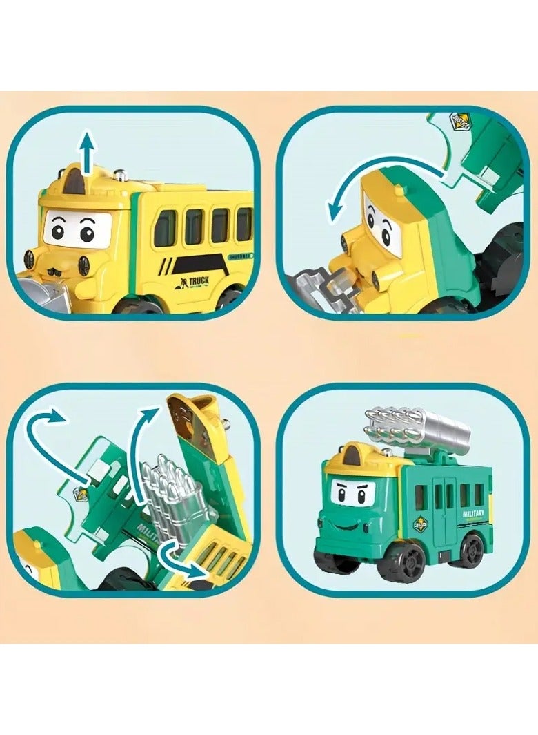 LIXADA 4pc Transforming Truck Playset - Engineering, Probe, Rescue Truck, Bulldozer Toy Vehicle Models for Kids Age 3-6, Friction-Powered Toy Cars - Ideal for Special Festival, Birthday Party Gifts (Random Color)  - Image 3