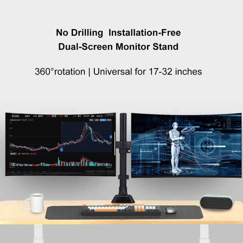 Dual Monitor Mount: 17-32 Inch, 19.8 Lbs Capacity, Sturdy Aluminum Alloy Frame - Ergonomic Adjustable Design, Cable Management for Home Office Workspace Efficiency - Image 2