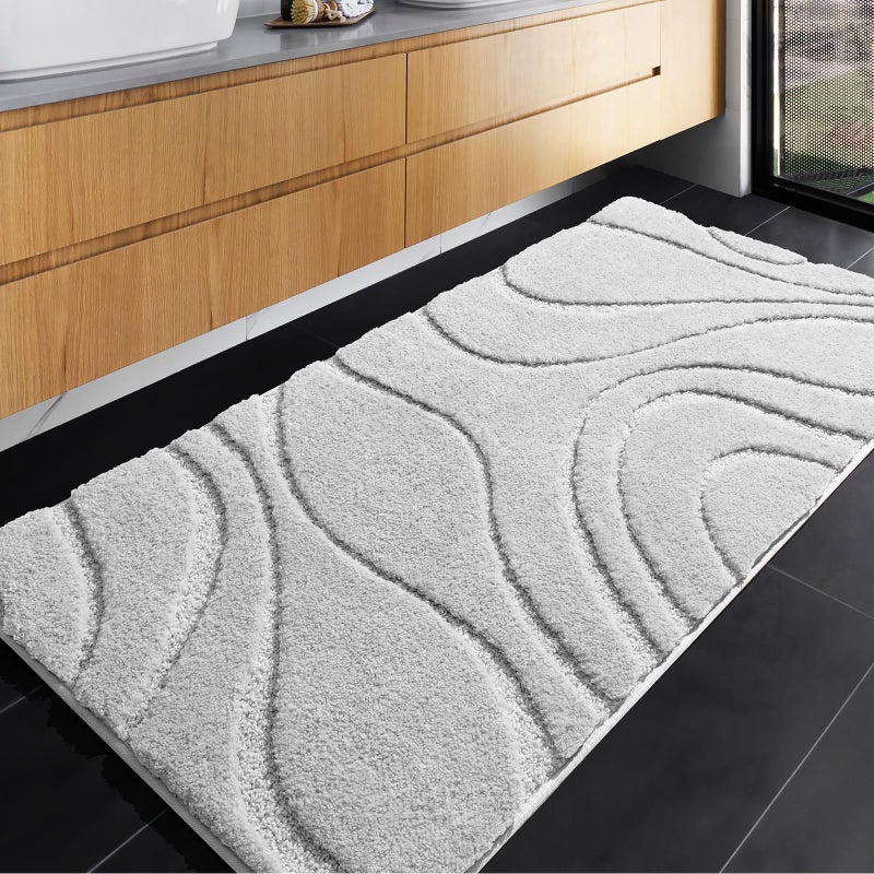 DEXDE Bathroom Rugs Mat Soft Plush Shaggy Microfiber Bath Rug Non Slip Bath Mats for Bathroom Runner Floor Machine Washable Absorbent Carpet for Shower Tub Gray 24x47