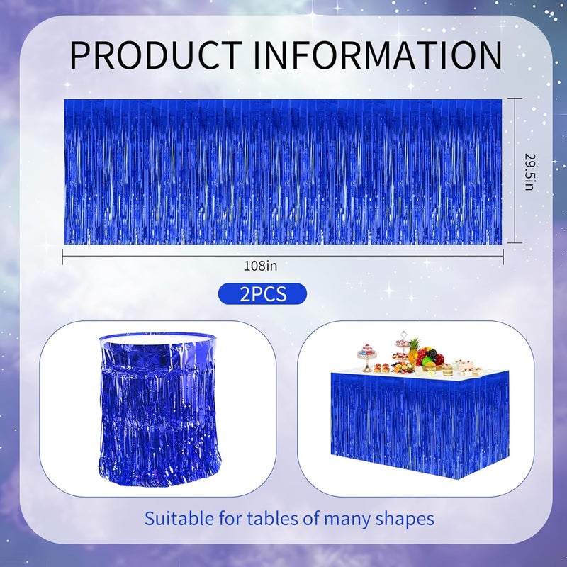 BEISHIDA 2 Pack Dark Blue Table Skirts Party Decorations Metallic Tinsel Foil Fringe Table Skirts Decors for Birthday Holiday Graduation Congrats 2026 Party - Image 2