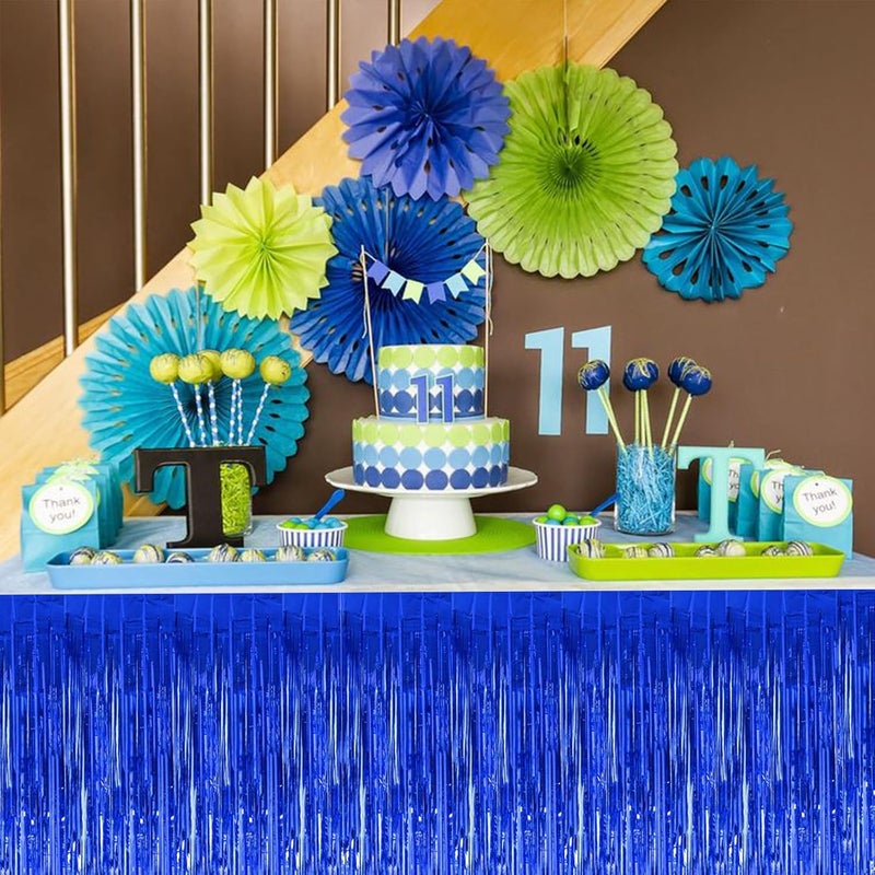 BEISHIDA 2 Pack Dark Blue Table Skirts Party Decorations Metallic Tinsel Foil Fringe Table Skirts Decors for Birthday Holiday Graduation Congrats 2026 Party - Image 5