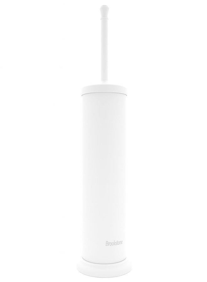BROOKSTONE Toilet Brush and Holder Set for Bathroom with Splash Guard for Deep Cleaning, Compact and Space Saving Stylish Toilet Bowl Cleaners, White - Image 2