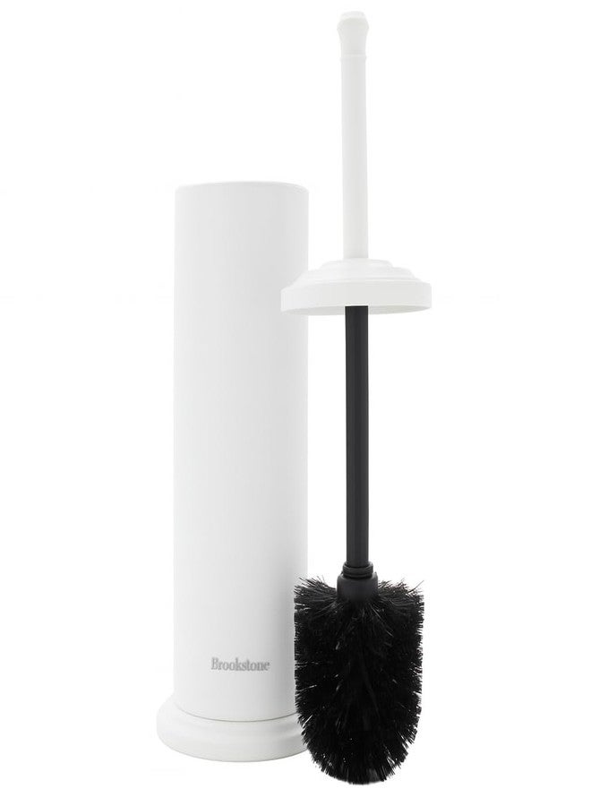 BROOKSTONE Toilet Brush and Holder Set for Bathroom with Splash Guard for Deep Cleaning, Compact and Space Saving Stylish Toilet Bowl Cleaners, White - Image 1