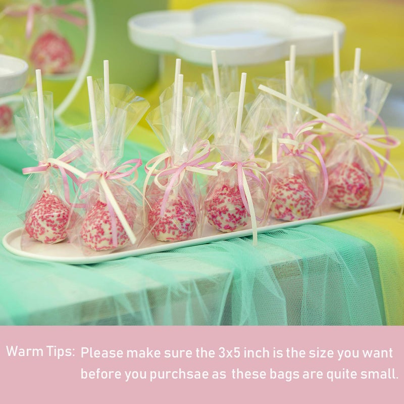 Morepack Cello Cellophane Treat Bags,200 PCS 3x5 Inches Clear Cake Pop Lollipop Bags with Twist Ties - Image 3