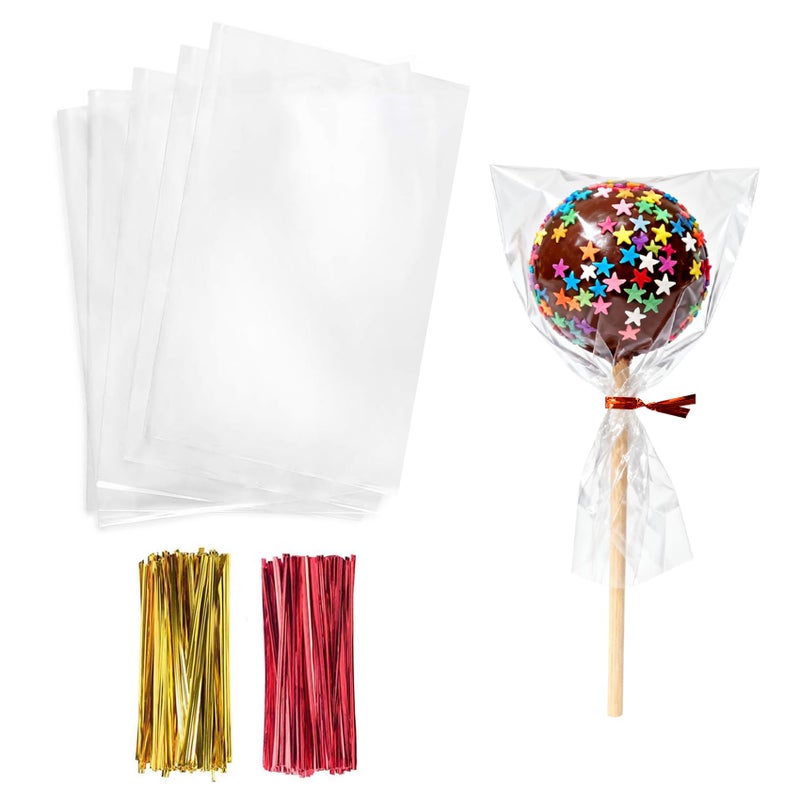 Morepack Cello Cellophane Treat Bags,200 PCS 3x5 Inches Clear Cake Pop Lollipop Bags with Twist Ties - Image 1