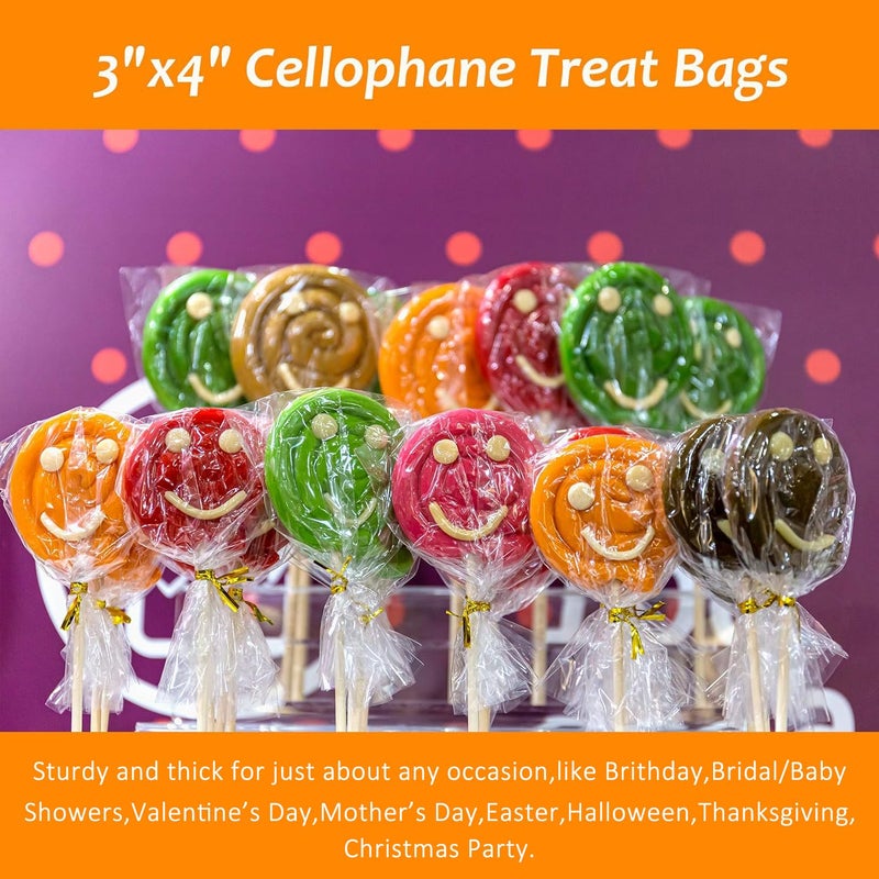 Morepack Cello Cellophane Treat Bags,200 PCS 3x5 Inches Clear Cake Pop Lollipop Bags with Twist Ties - Image 4