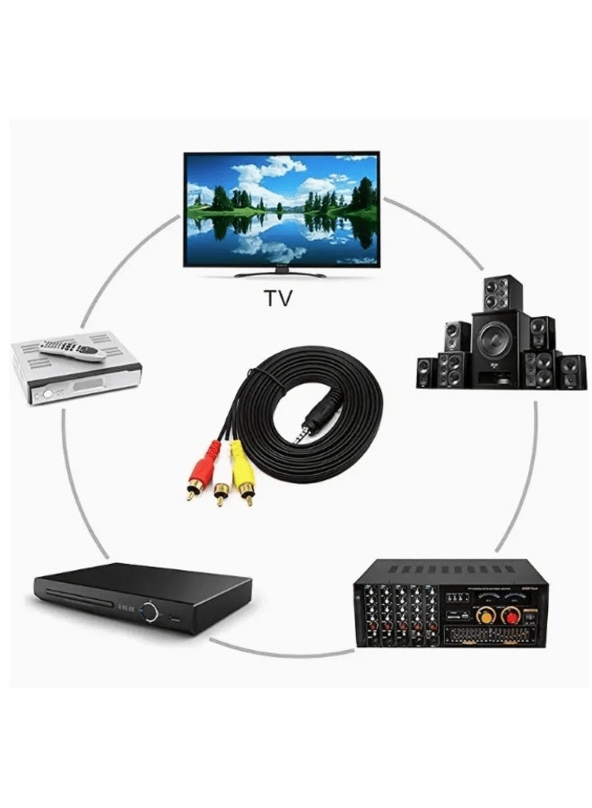 FUJISHKA AUX Cable – 3.5mm Male to 3RCA 3M (Red, White, Yellow) Audio Video Cable - Image 2