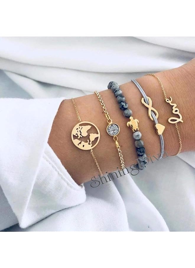Shining Diva Fashion Gray Charm Non Precious Metal Base Metal Cubic Zirconia Multilayer Bracelet For Women And Girls Set Of 5 10679B One Size  - Image 4