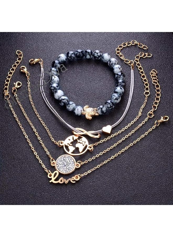 Shining Diva Fashion Gray Charm Non Precious Metal Base Metal Cubic Zirconia Multilayer Bracelet For Women And Girls Set Of 5 10679B One Size  - Image 5