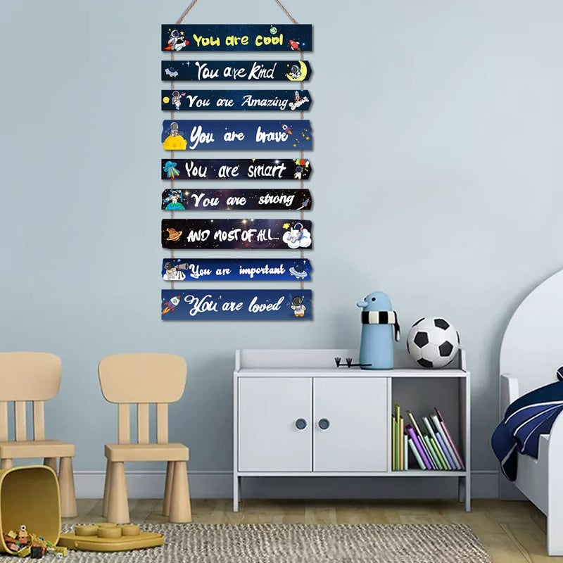 JEVUVU Outer Space Room Decor for Teen Boys Aesthetic, Cool Bedroom Wall Decor for Baby Boy, Navy Blue Kids Wall Art Signs, Fun Stuff Black Decorations for Nursery Bed Room Dorm Classroom Bathroom - Image 3