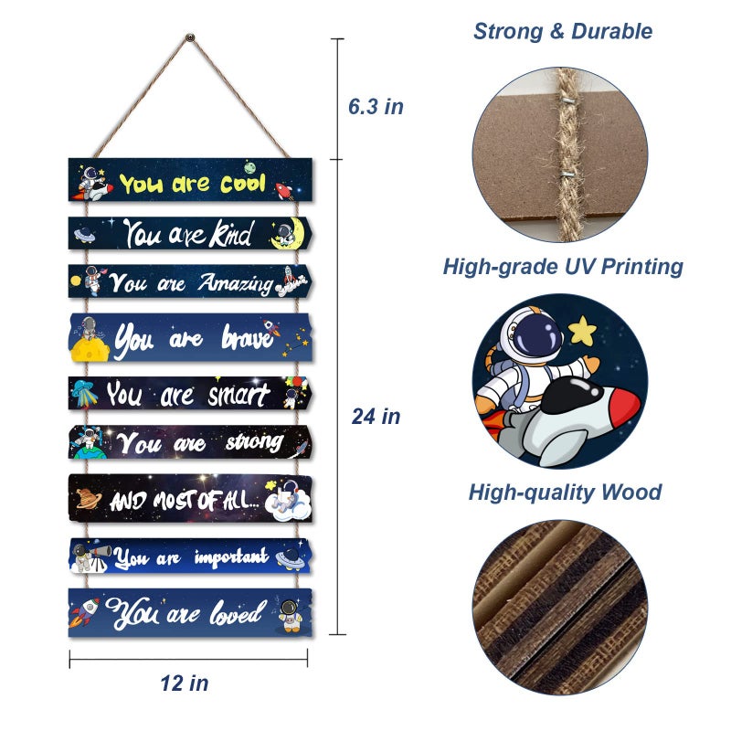 JEVUVU Outer Space Room Decor for Teen Boys Aesthetic, Cool Bedroom Wall Decor for Baby Boy, Navy Blue Kids Wall Art Signs, Fun Stuff Black Decorations for Nursery Bed Room Dorm Classroom Bathroom - Image 2