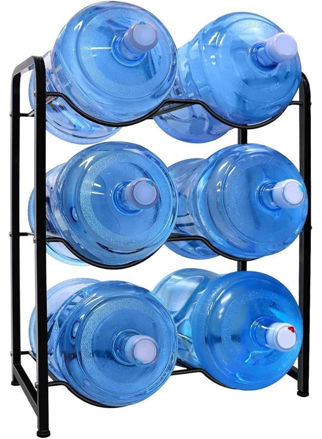 MOMENT 5 Gallon Water Bottle Holder, 3 Tiers Black Double Row Heavy Duty Water Cooler Jug Rack, Water Rack With 6 Slots For Home Kitchen, Black - Image 1