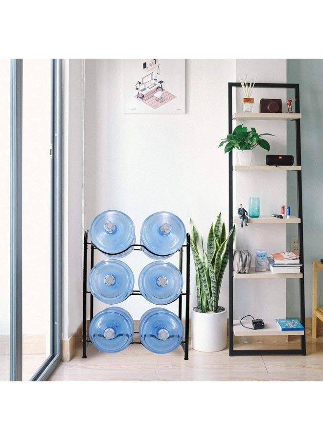 MOMENT 5 Gallon Water Bottle Holder, 3 Tiers Black Double Row Heavy Duty Water Cooler Jug Rack, Water Rack With 6 Slots For Home Kitchen, Black - Image 2