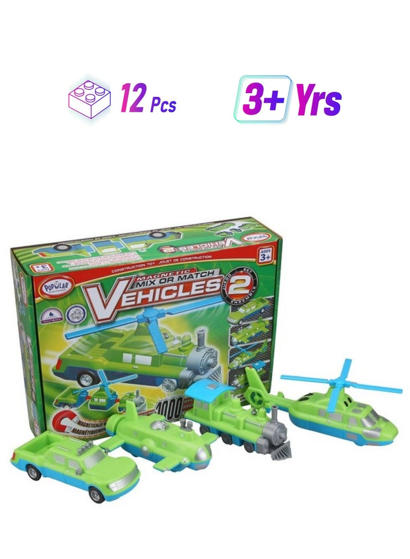 POPULAR PLAYTHINGS Magnetic Mix or Match Vehicles 2 Toy Play Set, 12 Pieces - Image 1